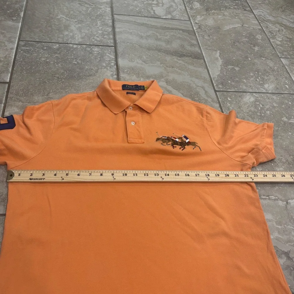 Polo Ralph Lauren Mens Large Orange Classic Fit Multi Horse Polo Shirt Navy 3
